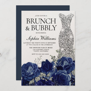 Silver Blue Dress Brunch en Bubble Vrijgezellenfee Kaart