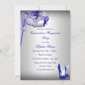 Silver & Blue Dress masquerade Quinceanera Invite Kaart (Achterkant)