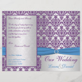 Silver, Blue en Paarse Damask Wedding Program (Voorkant)