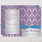 Silver, Blue en Paarse Damask Wedding Program (Voorkant / Achterkant)