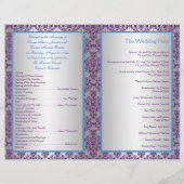 Silver, Blue en Paarse Damask Wedding Program (Achterkant)