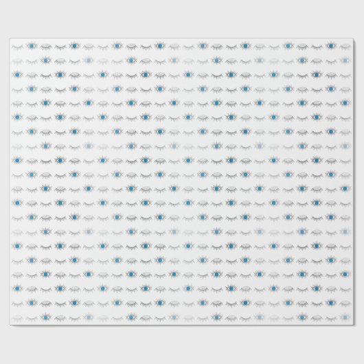 Silver Blue Evil Eye Eyelashes Nazar Mati Pattern Cadeaupapier (Vlak)