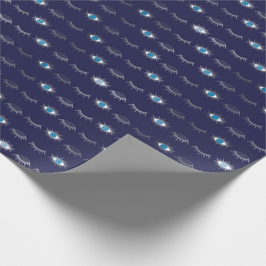 Silver Blue Evil Eye Eyelashes Nazar Mati Pattern Cadeaupapier (Hoek)