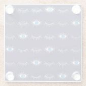 Silver Blue Evil Eye Eyelashes Nazar Mati Pattern Glazen Onderzetter (Achterkant)