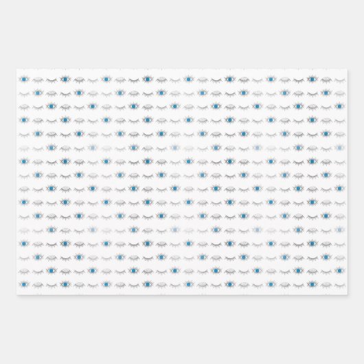 Silver Blue Evil Eye Eyelashes Nazar Mati Pattern Inpakpapier Vel (Voorkant)