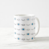 Silver Blue Evil Eye Eyelashes Nazar Mati Pattern Koffiemok (Voorkant rechts)