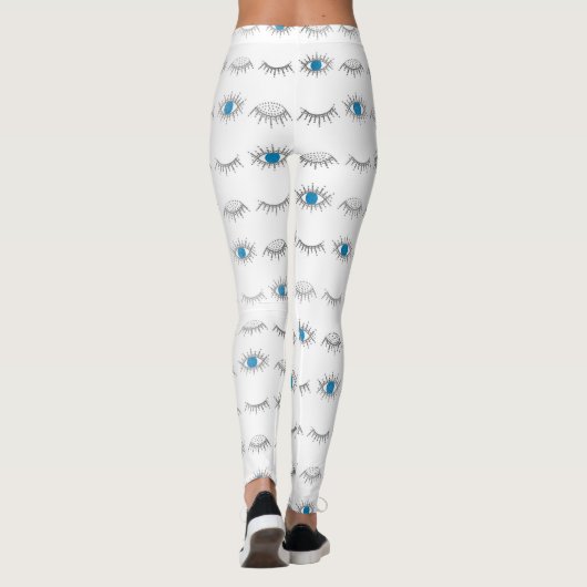 Silver Blue Evil Eye Eyelashes Nazar Mati Pattern Leggings (Achterkant)