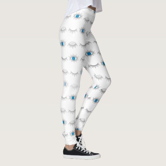 Silver Blue Evil Eye Eyelashes Nazar Mati Pattern Leggings (Rechts)
