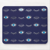 Silver Blue Evil Eye Eyelashes Nazar Mati Pattern Muismat (Voorkant)