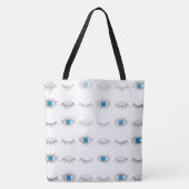 Silver Blue Evil Eye Eyelashes Nazar Mati Pattern Tote Bag (Voorkant)
