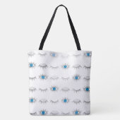 Silver Blue Evil Eye Eyelashes Nazar Mati Pattern Tote Bag (Achterkant)