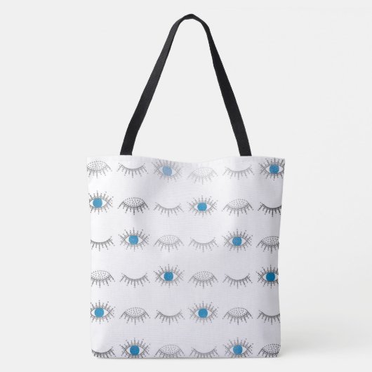 Silver Blue Evil Eye Eyelashes Nazar Mati Pattern Tote Bag (Achterkant)