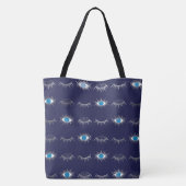 Silver Blue Evil Eye Eyelashes Nazar Mati Pattern Tote Bag (Achterkant)