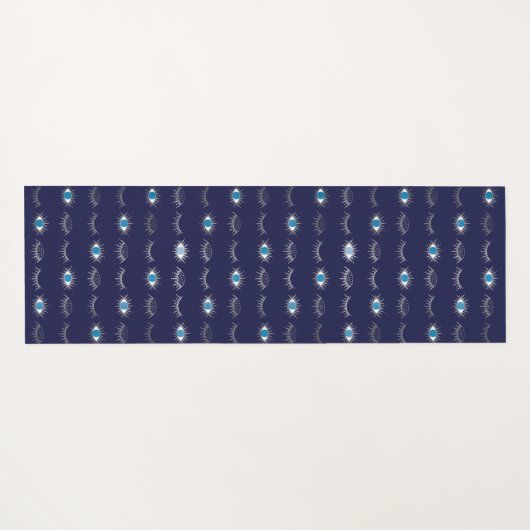 Silver Blue Evil Eye Eyelashes Nazar Mati Pattern Yogamat (Achterkant (horizontaal))