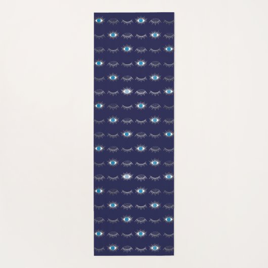 Silver Blue Evil Eye Eyelashes Nazar Mati Pattern Yogamat (Achterkant)