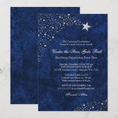 Silver Blue Falling Stars Gala Ball Uitnodigingen (Voorkant / Achterkant)