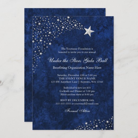 Silver Blue Falling Stars Gala Ball Uitnodigingen (Voorkant / Achterkant)