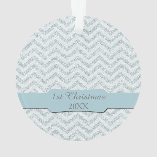 Silver Blue Faux Glitter Baby eerste kerstfoto Ornament (achterkant)
