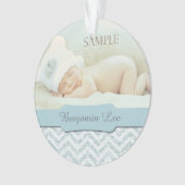 Silver Blue Faux Glitter Baby eerste kerstfoto Ornament (voorkant)