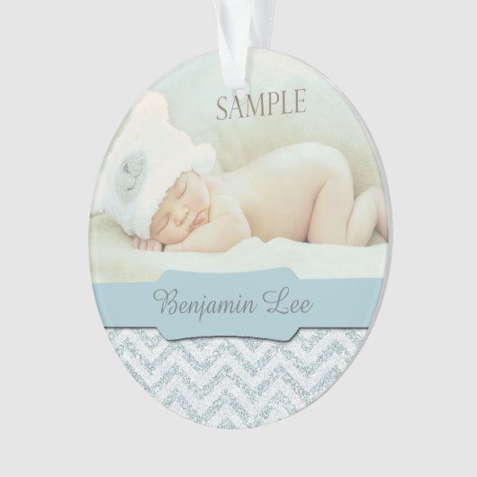 Silver Blue Faux Glitter Baby eerste kerstfoto Ornament (voorkant)