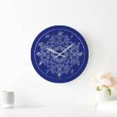 Silver & Blue Filigree Motif Wall Clock Grote Klok (Huis)