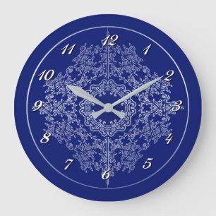 Silver & Blue Filigree Motif Wall Clock Grote Klok