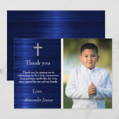 Silver Blue First Heilige CommunBoy Dank u Bedankkaart (Voorkant / Achterkant)