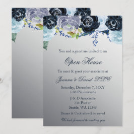 Silver Blue Floral Business Corporate Party Kaart