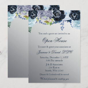 Silver Blue Floral Business Corporate Party Kaart