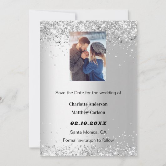 Silver blue floral foto Save the Date bruiloft (Achterkant)