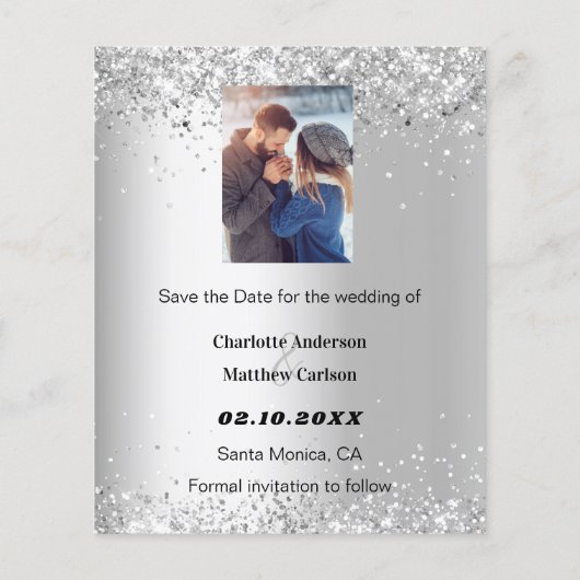 Silver blue floral foto Save the Date bruiloft (Achterkant)