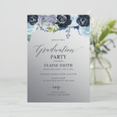 Silver Blue Floral Fotogradation Party Kaart (Staand voorkant)