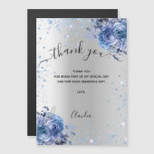 Silver blue floral glitter bedankt voor de magnetk (Voorkant / Achterkant)