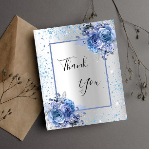 Silver blue floral glitter elegant bedankt