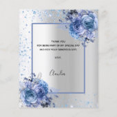 Silver blue floral glitter elegant bedankt (Achterkant)