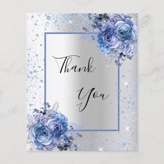 Silver blue floral glitter elegant bedankt (Voorkant)