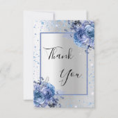 Silver blue floral glitter elegant glamoureus bedankkaart (Voorkant)