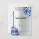 Silver blue floral glitter elegant glamoureus bedankkaart (Achterkant)