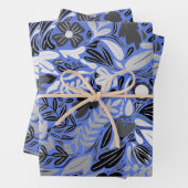 Silver Blue Floral Leaves Illustration Pattern Inpakpapier Vel (In situ)