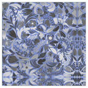 Silver Blue Floral Leaves Illustration Pattern Stof