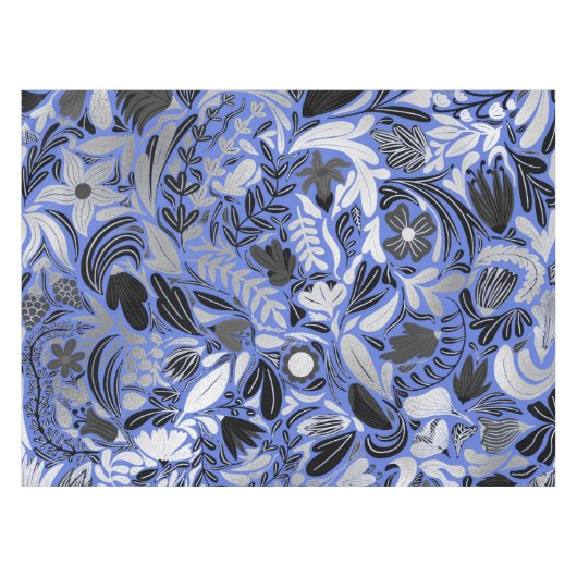 Silver Blue Floral Leaves Illustration Pattern Tafelkleed (Voorkant (Horizontaal))