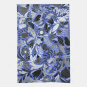 Silver Blue Floral Leaves Illustration Pattern Theedoek (Verticaal)