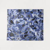 Silver Blue Floral Leaves Illustration Pattern Wandkleed (Voorkant (horizontaal))