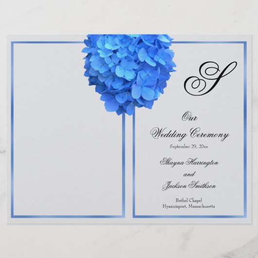Silver Blue Floral Monogram Wedding Program Hoesje (Voorkant)