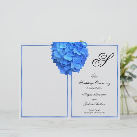 Silver Blue Floral Monogram Wedding Program Hoesje (Staand voorkant)