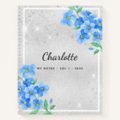 Silver blue floral name script notitieboek (Voorkant)