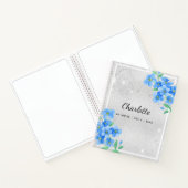 Silver blue floral name script notitieboek (Binnen)