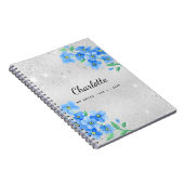 Silver blue floral name script notitieboek (Rechterzijde)