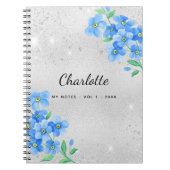 Silver blue floral name script notitieboek (Voorkant)