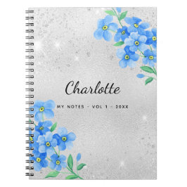 Silver blue floral name script notitieboek